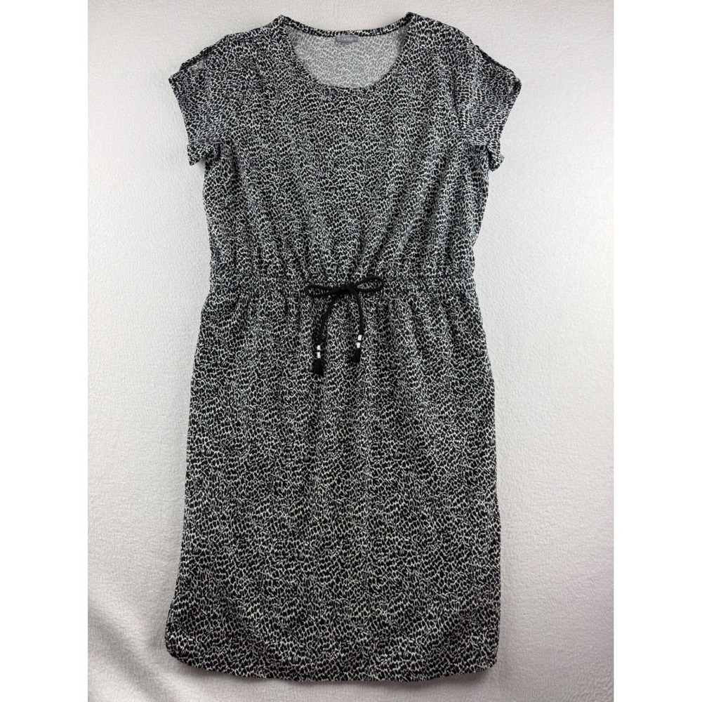 T by‎ Talbots Womens Large Black White Animal Print Drawstring Waist Dress L